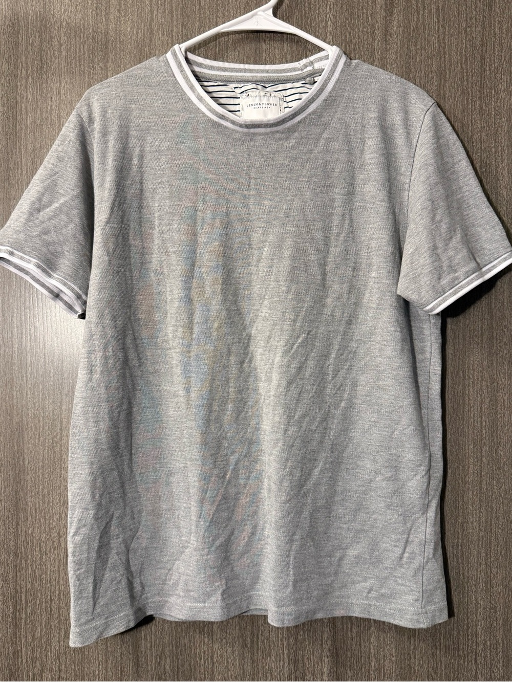 Denim & Flower Heather Gray Short Sleeve Ringer Tee with White Trim